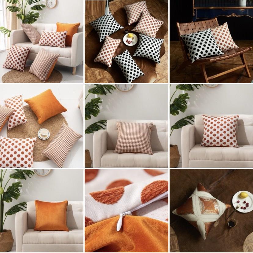 Gối Tựa Lưng Vải Nhung Dệt Sợi Jacquard Phối Màu Cam Trắng Hiện Đại SBK142