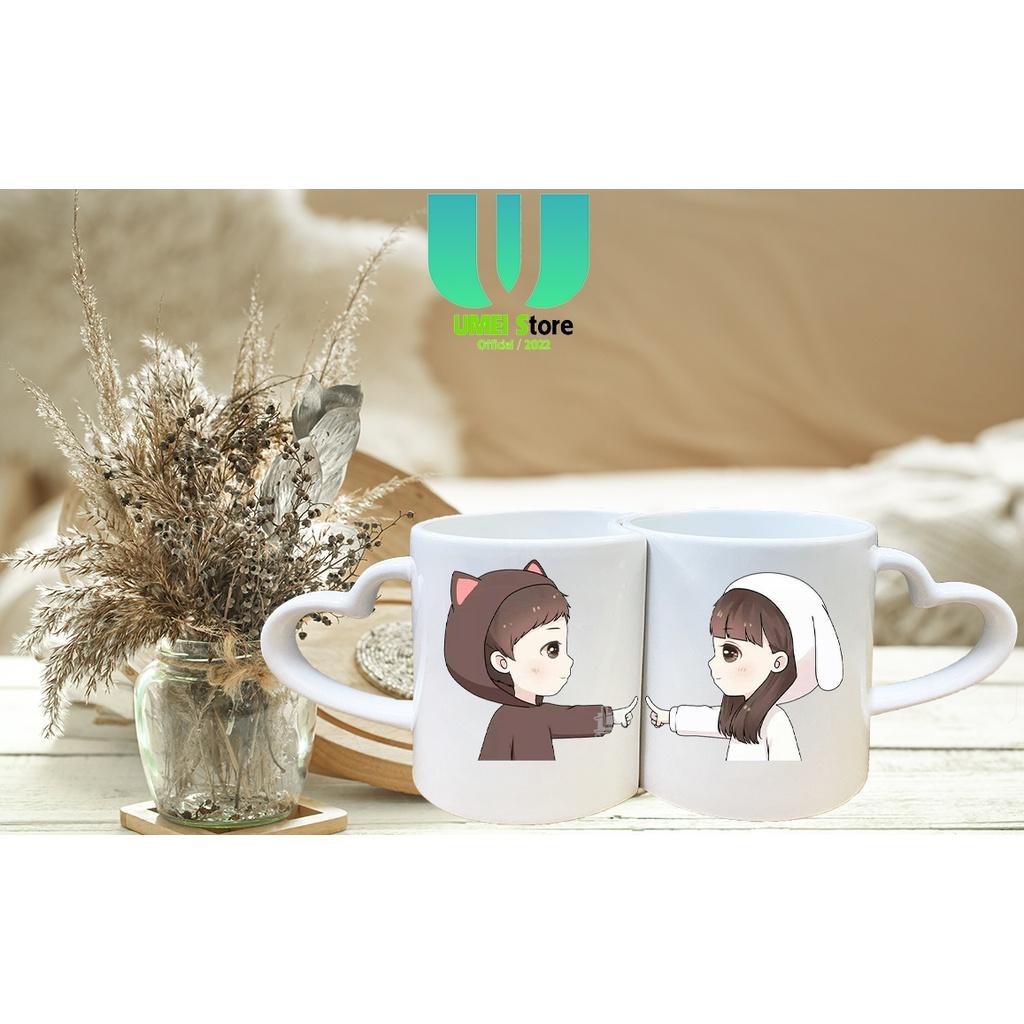 Cốc Đôi Sứ Trái Tim In Hình Cặp Đôi Cute  Dễ Thương Làm Quà Sinh Nhật Quà Cưới