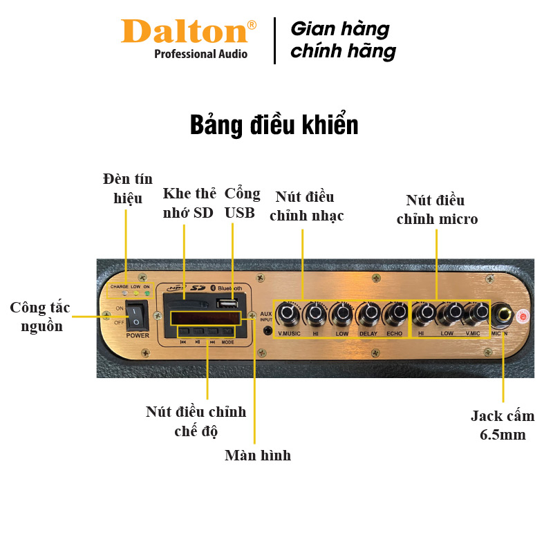 Loa karaoke xách tay Dalton PS-K8A  LUXURY- Hàng Chính Hãng loa bass 8 inch, công suất 250W, tặng kèm 2 micro không dây UHF, loa thiết kế tinh tế nhỏ gọn-BH 12 tháng