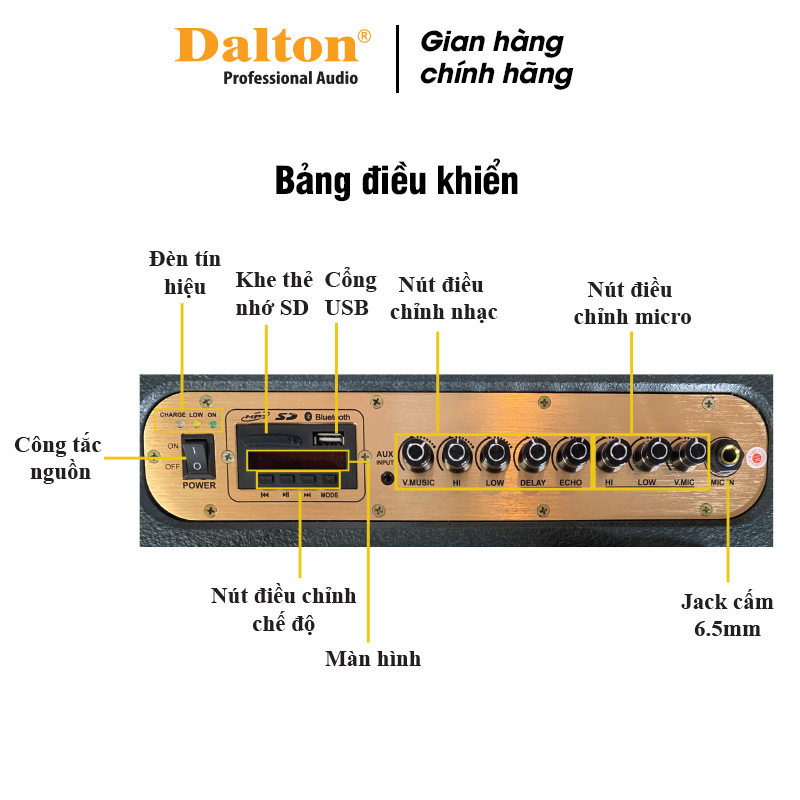 Loa karaoke xách tay công suất lớn Dalton PS-K108A công suất 220W bass 2 tấc, loa di động tiện loại ca hát mọi nơi - HÀNG CHÍNH HÃNG ( BẢO HÀNH 12 THÁNG )