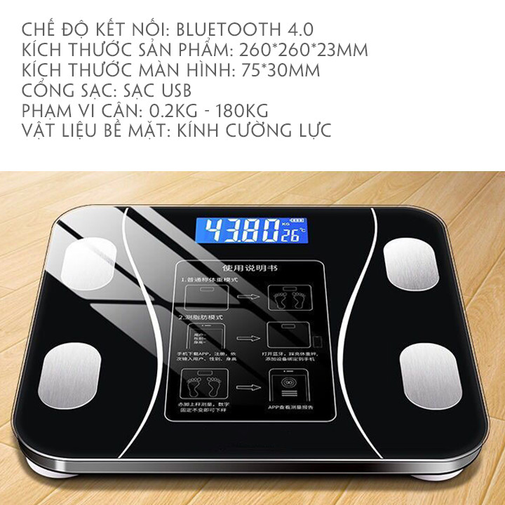 Cân Điện Tử Thông Minh JT 414 - Kết Nối Bluetooth - Có APP Theo Dõi Các Chỉ Số Sức Khỏe.