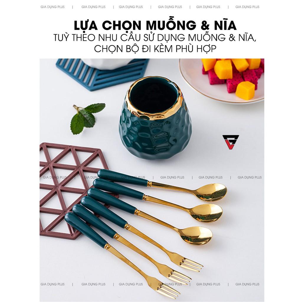 Lọ Sứ Đựng Nĩa Trái Cây, Muỗng Cafe ( Muỗng Nĩa Kèm Theo) Cao Cấp | Gia Dụng Plus