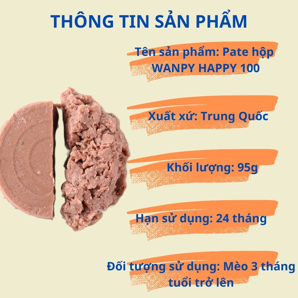 Pate WANPY HAPPY 100 dinh dưỡng, thơm ngon cho mèo - hộp 95g