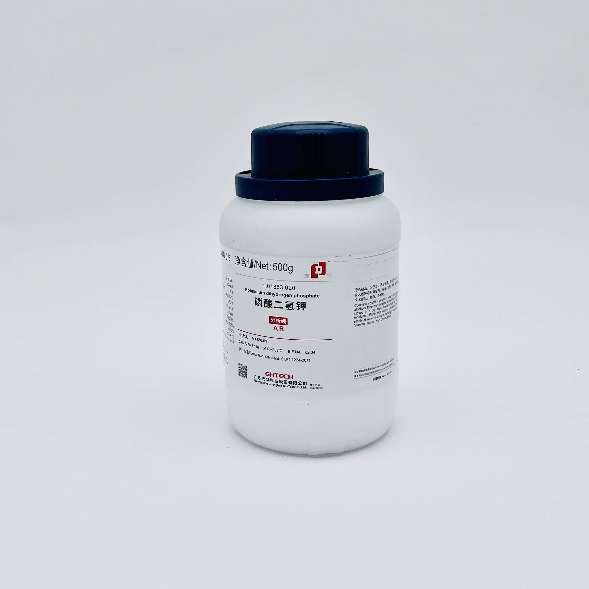 Hóa chất Potassium Dihydrogen Phosphate (KDP, Chai 500G, AR, GHTECH, Cas 778-77-0