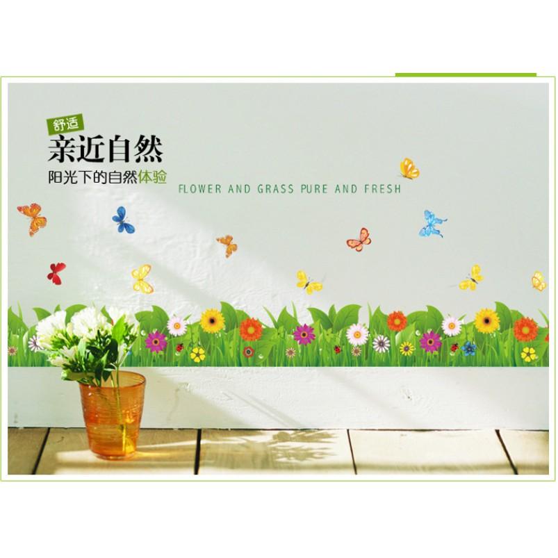 Decal trang trí chân tường - Hoa Mười giờ nhí sắc màu