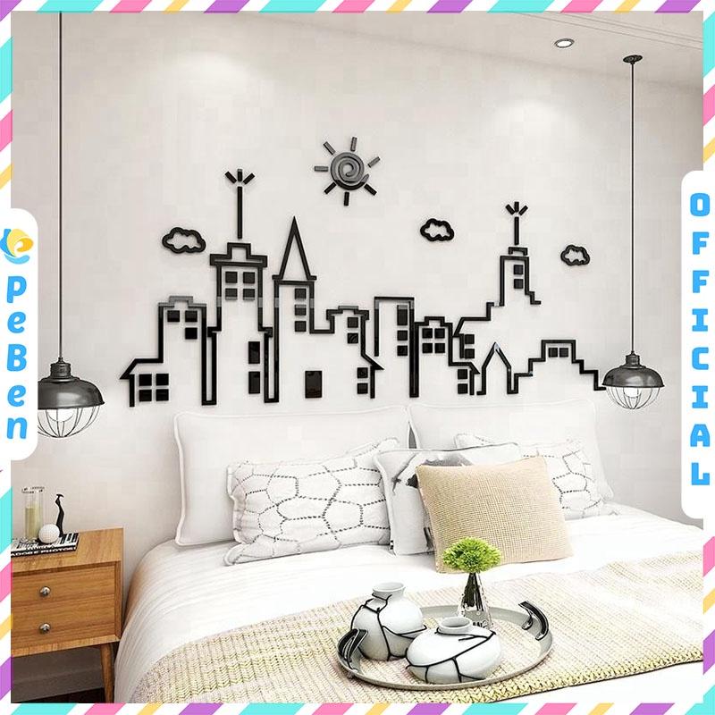 Tranh dán tường mica 3d decor khổ lớn khung cảnh thành phố trang trí phòng khách, phòng ngủ, phòng cưới