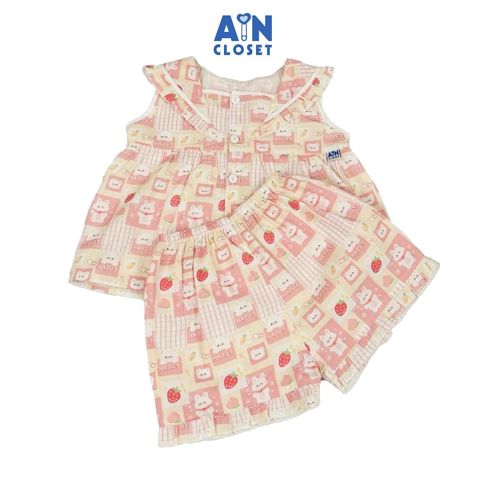 Bộ quần áo Ngắn bé gái họa tiết Thỏ Happy Hồng cotton - AICDBGPI1L8O - AIN Closet