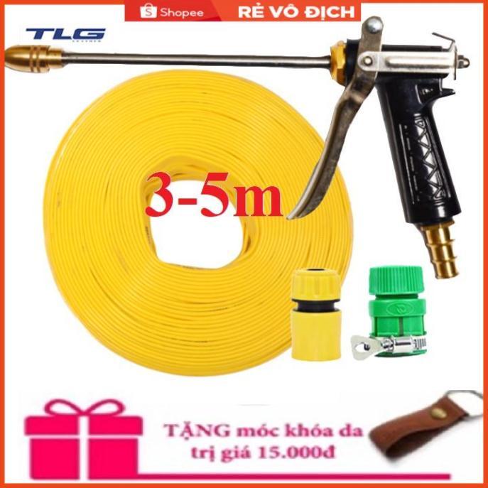 Bộ dây vòi xịt nước rửa xe, tưới cây . tăng áp 3 lần,loại 3m,5m 206318 đầu đồng,cút,nối nhựa vàng+ tặng móc khoá