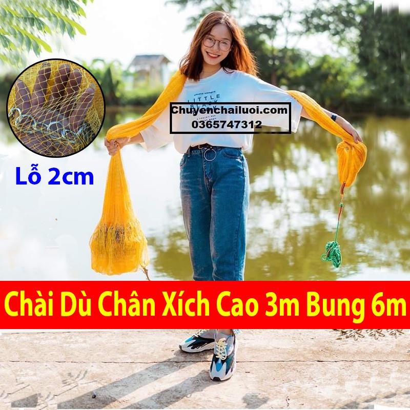 Chài Đánh Cá Truyền Thống Bằng Dù Chân Xích - Cao 3m Bung 6m Mắt 2cm