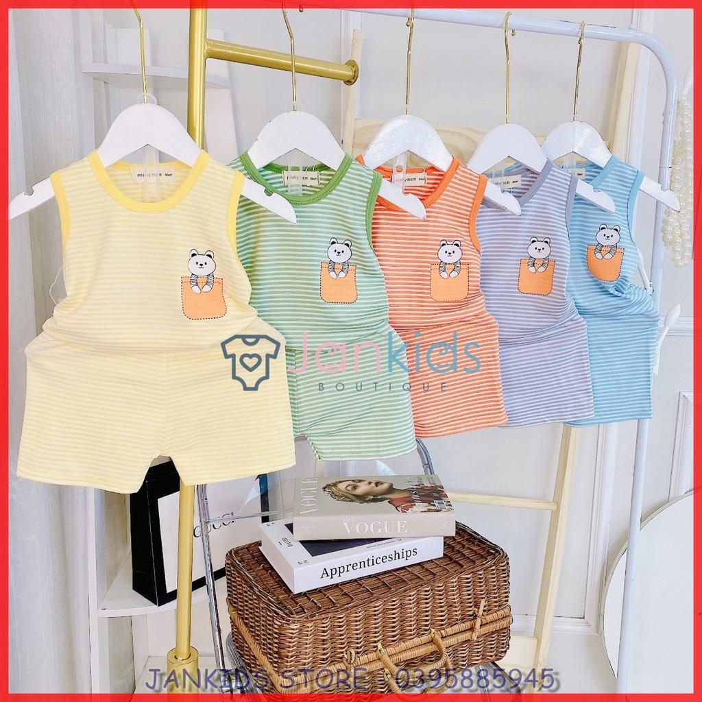 Bộ ba lỗ thun lạnh MINKY MOM hoạ tiết kẻ ngang in hình gấu cho bé trai, bé gái 8-18kg