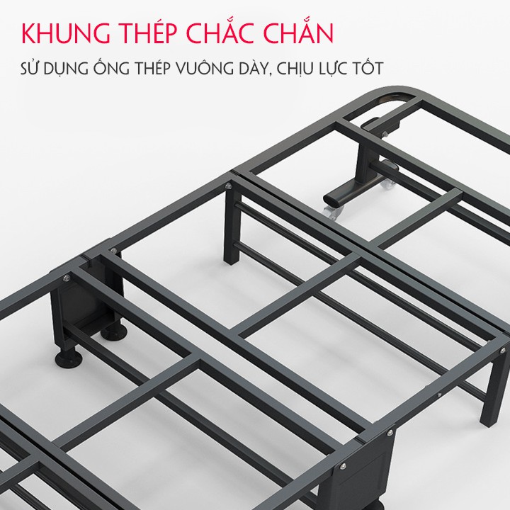 Giường gấp gọn văn phòng ngủ trưa có bánh xe, chống ồn, khung thép chắc chắn 190x70x30cm, Giường gấp 4 khúc đa năng