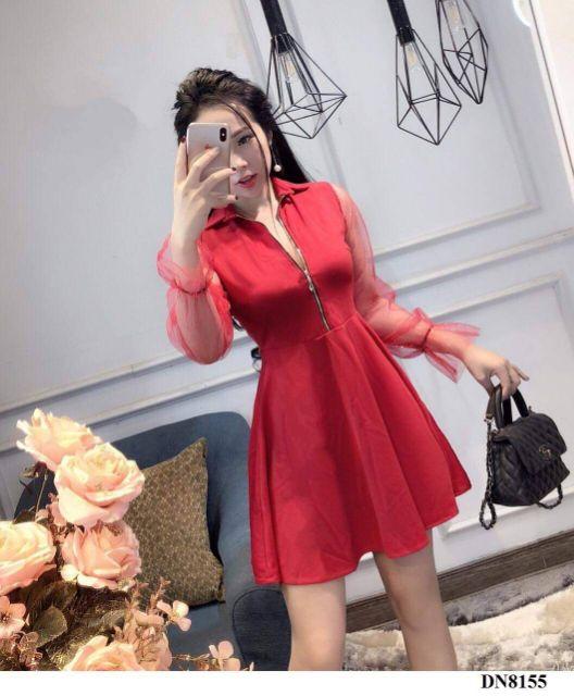 Đầm xòe tay dài voan lưới nhũ
