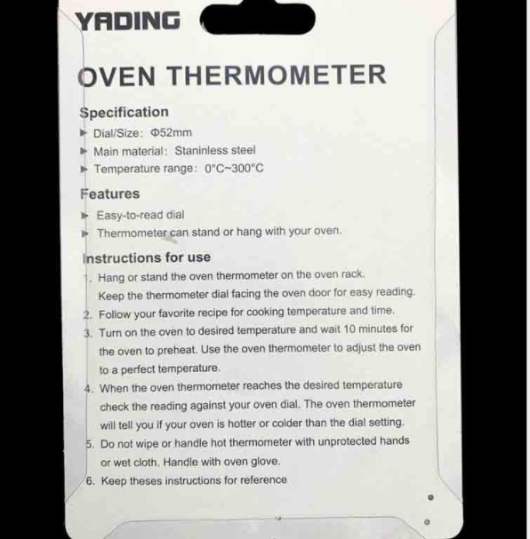 Nhiệt kế lò nướng - Oven Thermometer Từ 0 Đến 300 Độ C Độ Chính Xác Cao