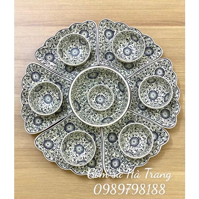 Bộ đồ ăn gốm sứ Bát Tràng cao cấp không chì vẽ hoạ tiết cúc dây