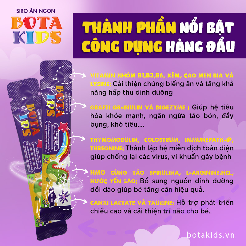 Siro Ăn Ngon Bota Kids - Giúp Bé Hết Biếng Ăn, Tăng Cân Tốt, Tiêu Hoá Khỏe, Tăng Đề Kháng Hộp 30 gói