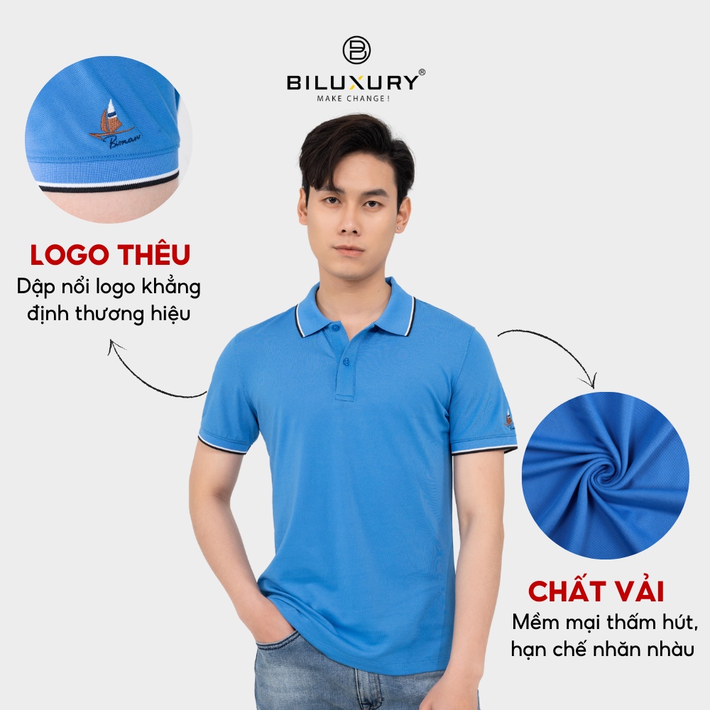 Áo polo nam Biman by Biluxury thun cổ bẻ phối viền trẻ trung lịch lãm vải mềm mịn co giãn 4 chiều 5APCT003XDU