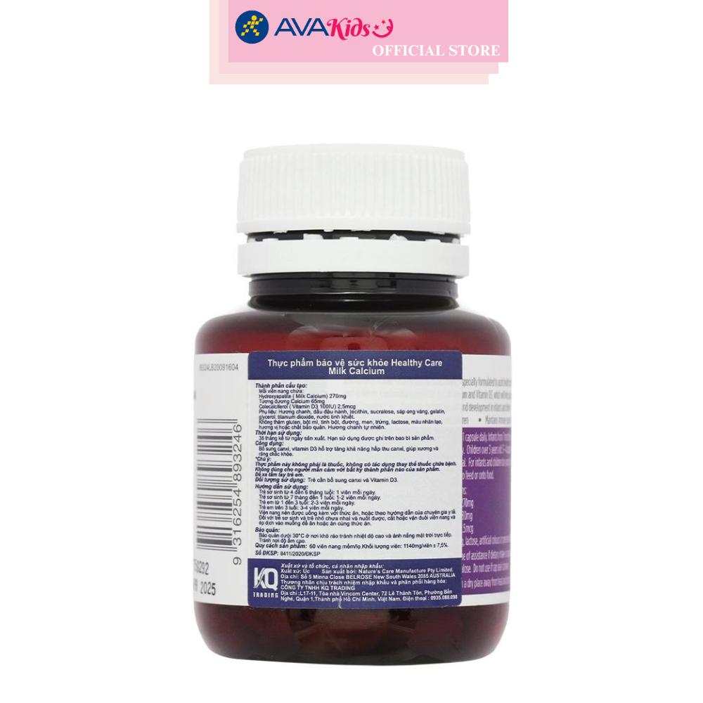 Viên uống Healthy Care Kids Milk Calcium hỗ trợ xương và răng chắc khỏe 60 viên (từ 4 tháng)
