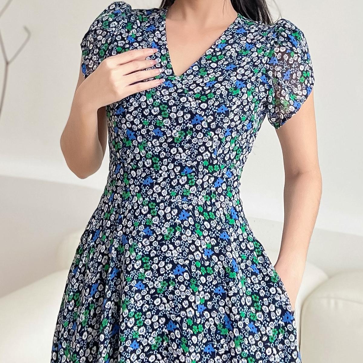 Đầm xòe hoa nhí vol Hàn dễ thương D098 - Lady Fashion