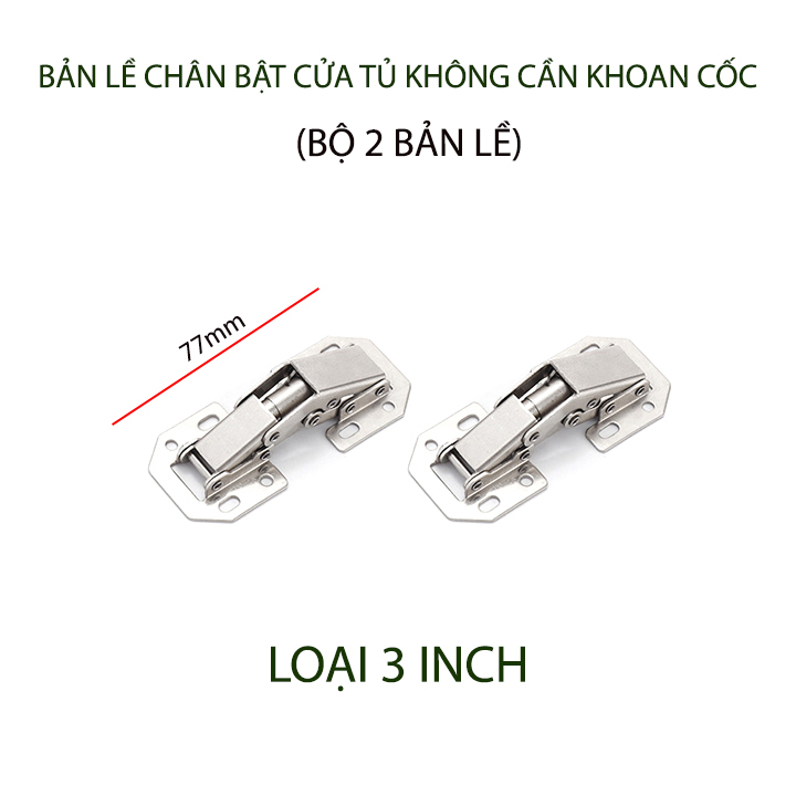 Bộ 02 Bản lề chân bật cửa tủ loại không cần khoan cốc, bằng thép mạ chống gỉ