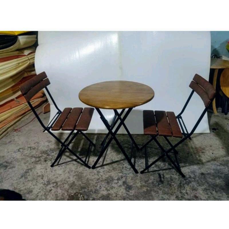 Bàn tròn xếp mặt gỗ chân thép cao 50cm