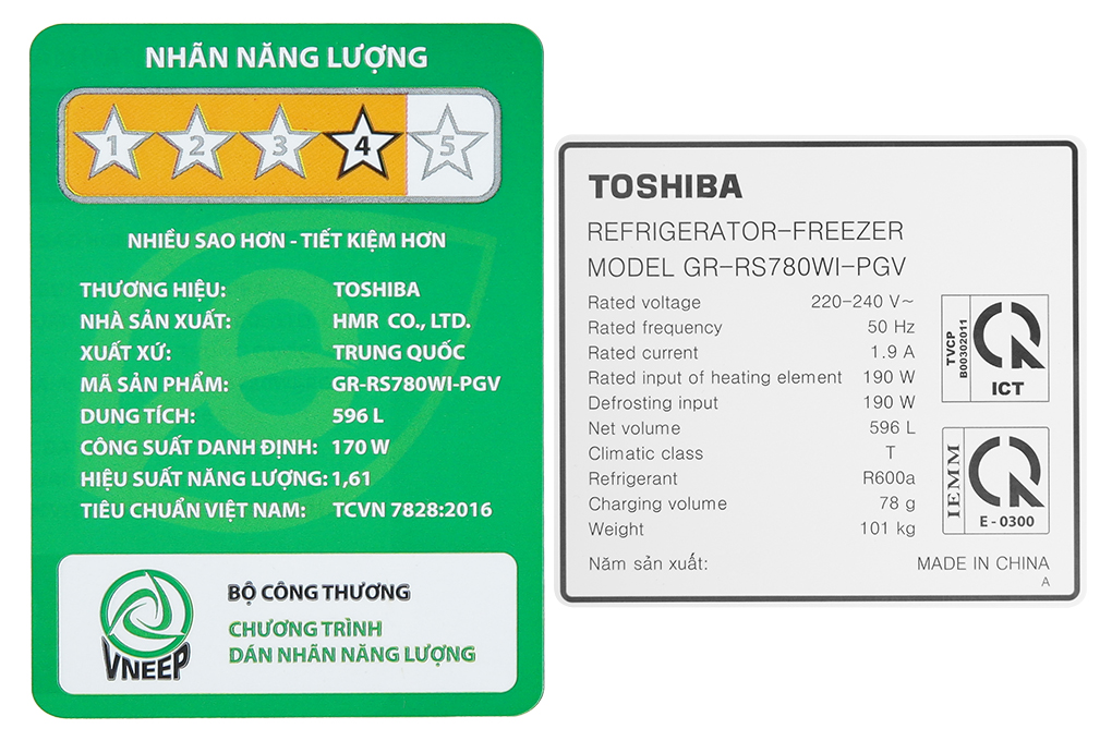 Tủ lạnh Toshiba Inverter 596 lít GR-RS780WI-PGV-XK Model 2022 mặt kính đen - Hàng chính hãng - Giao tại Hà Nội