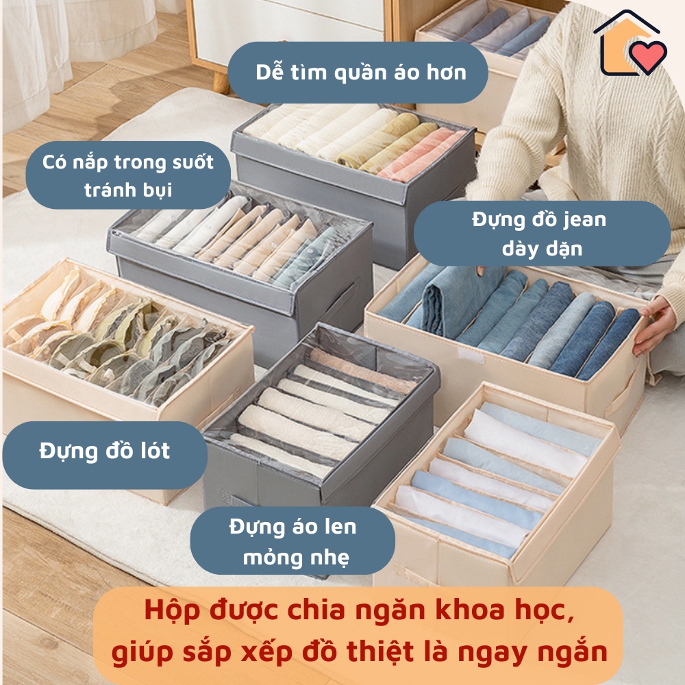 Combo2 Hộp vải chia 7, 9, 11, 12 ngăn đựng quần áo đồ lót đa năng túi đựng quần jean áo len thun thu đông gấp gọn tiện lợi