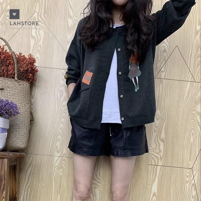Áo khoác cardigan len nữ thêu hình cô gái LAHSTORE. Phong cách Hàn Quốc thu đông 2021
