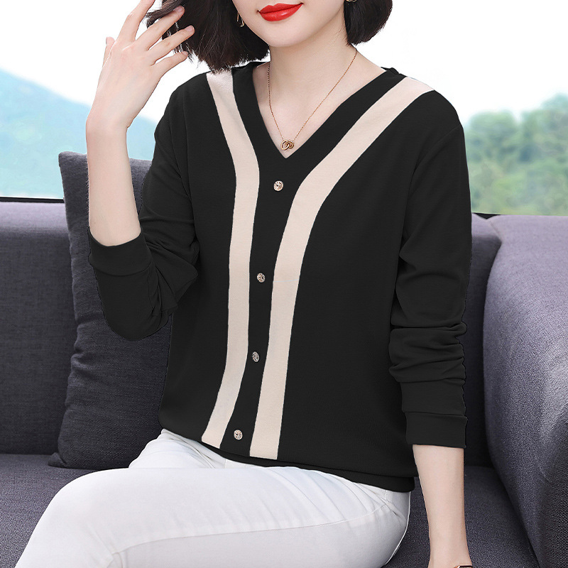 Áo Thun Dài Tay Cotton Màu Tương Phản Dành Cho Nữ Mùa Xuân Thu SM05 - Hàng Quảng Châu Cao Cấp