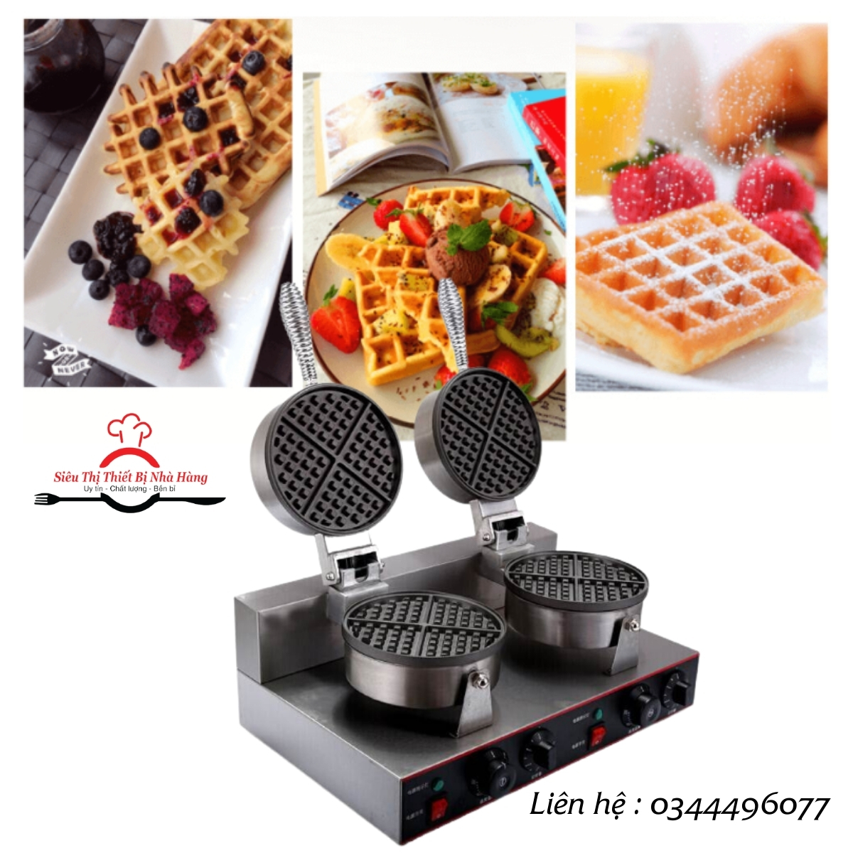 Máy làm bánh waffle đôi cao cấp, Máy làm waffle tròn đôi