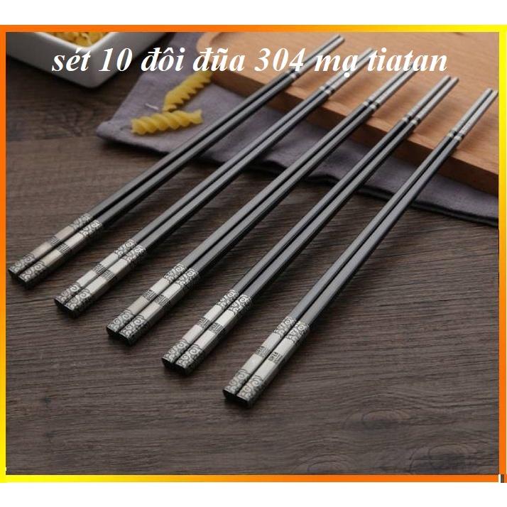 Set 10 đôi đũa inox 304 mạ titan giúp chống trơn chống nóng