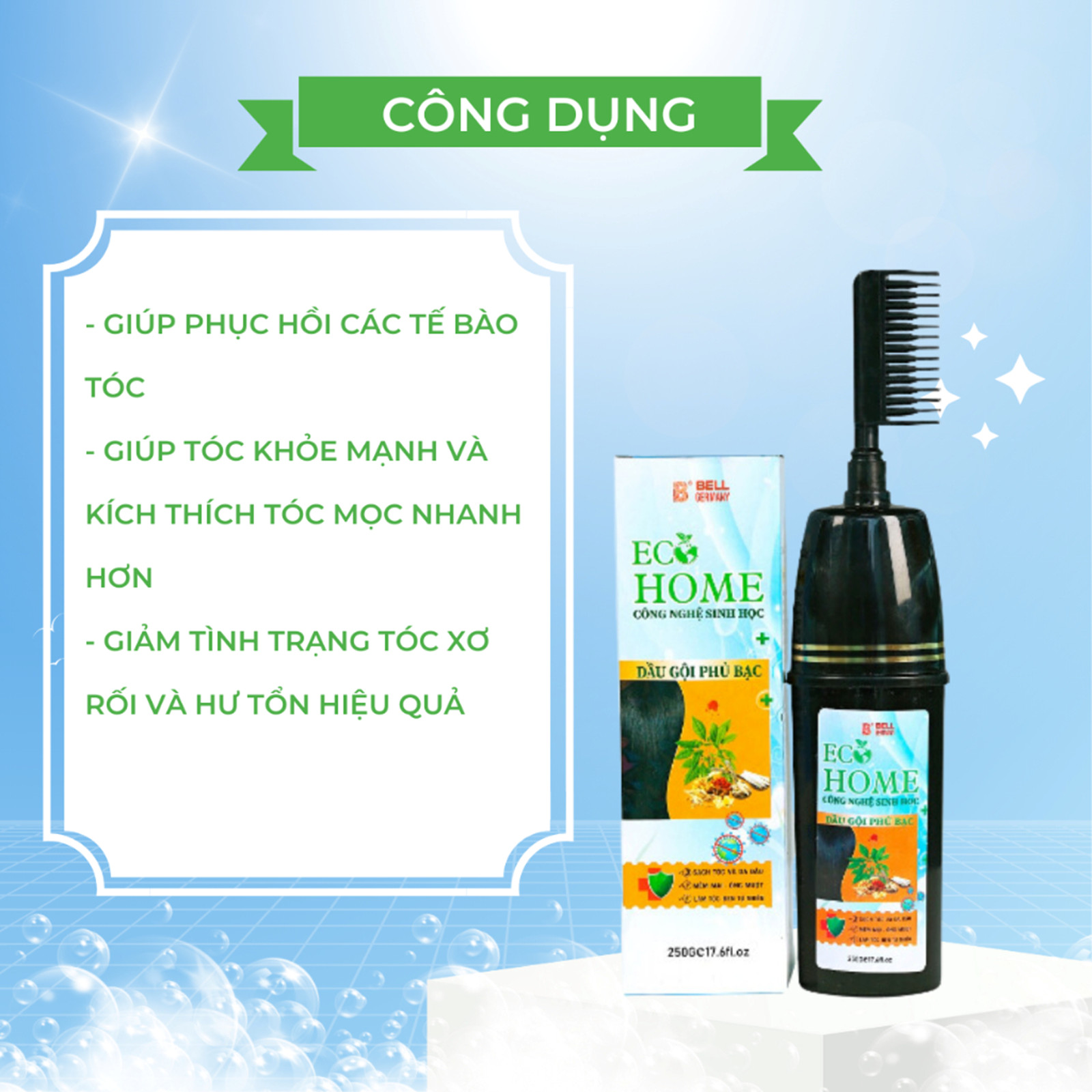 Dầu Gội Phủ Bạc Thảo Dược Công Nghệ Sinh Học Ecohome 250ml, Nhuộm Tóc Bạc, Phủ Đen Tóc Trắng Tại Nhà Nhanh Chóng