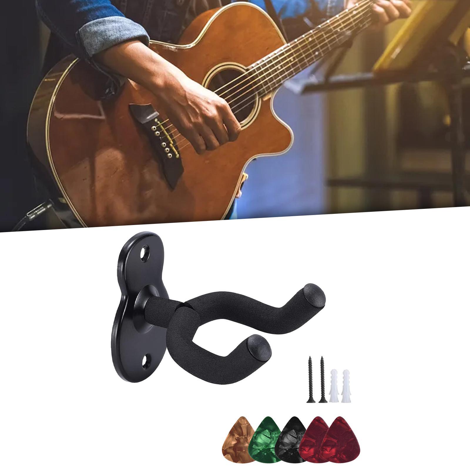 Guitar Wall Mount, Guitar Hanger Wall Hook with 5Pcs Guitar Picks Wall Guitar Holder for Acoustic Electric Bass Guitars Ukulele Violin