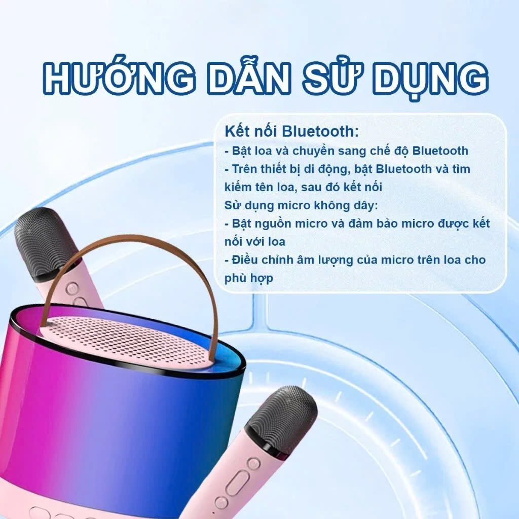 Loa Bluetooth Mini Karaoke Không Dây, Kèm 2 Mic, Âm Thanh Sống Động, Đèn LED 16 Màu - HÀNG CHÍNH HÃNG MINIIN