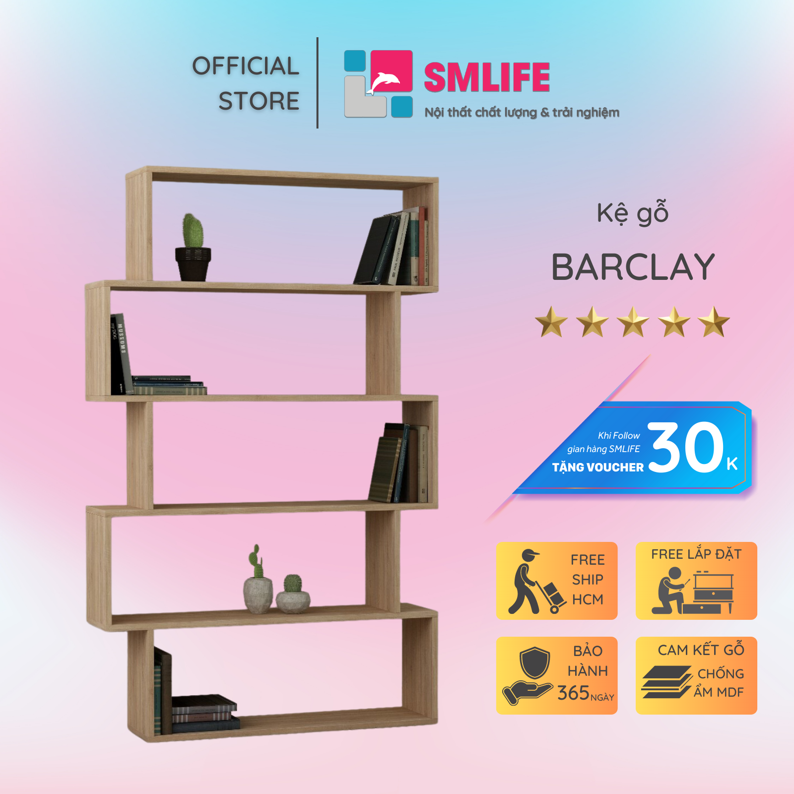 Giá sách đơn giản từ gỗ MDF SMLIFE Barclay
