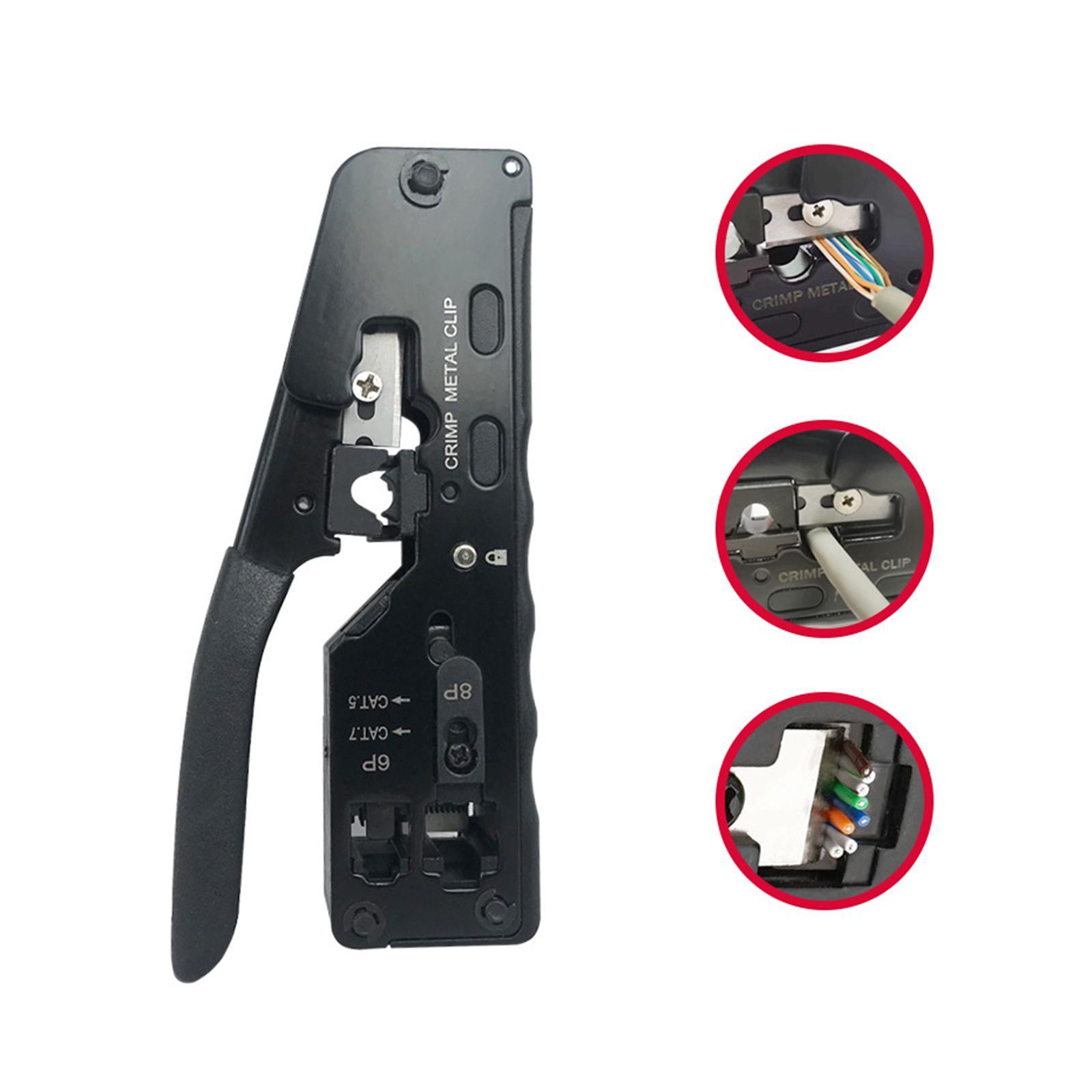 Pass through RJ45 Crimper Cutter Cutting Network Cable Crimping Tool Compact Size Spring Loaded Handle Comfortable Grip