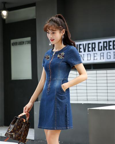 ĐẦM JEAN PHỐI DÂY KÉO THÊU HOA DJ_0701