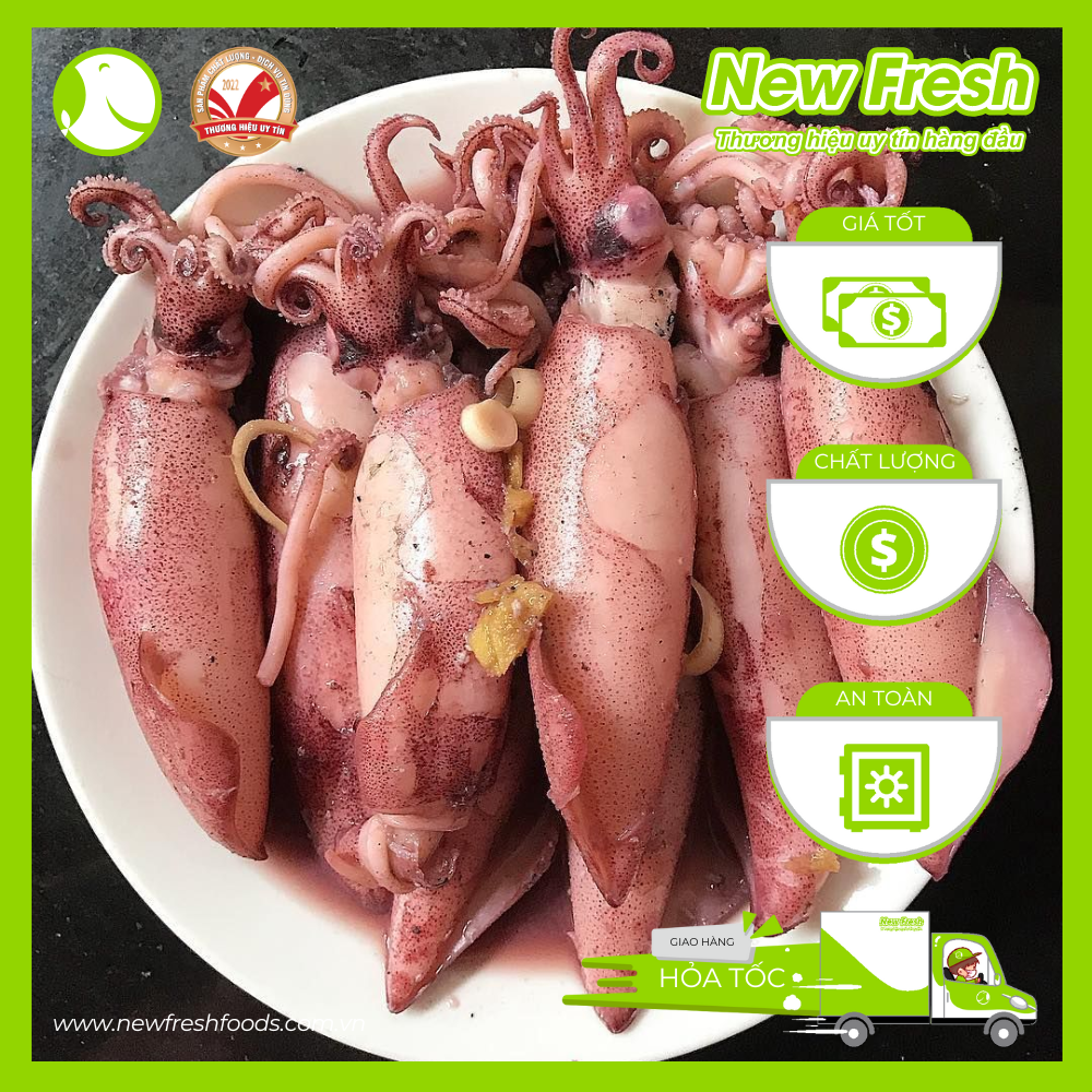 Mực Ống Làm Sạch Đặc Biệt Size 8-12 Con Hộp 1 Kg