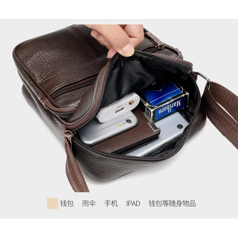Túi đeo chéo nam thời trang da bò cao cấp T05-3, túi đựng ipad máy tính bảng, KT 20x17x5,5cm