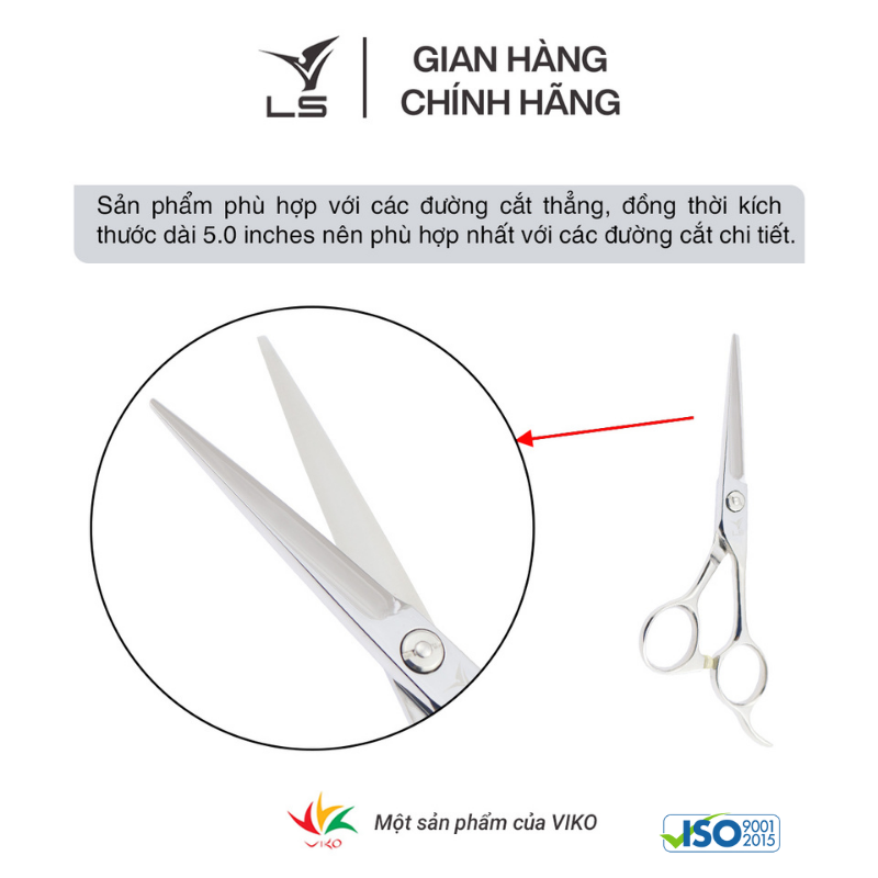 Kéo cắt tóc LS lưỡi thẳng quai offset phẳng đỡ ngón cố định CB12/5.0