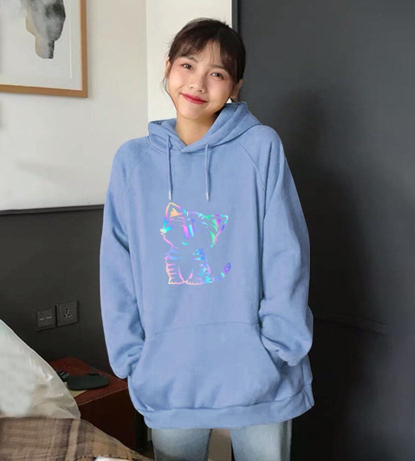 ÁO KHOÁC NỈ HOODIE PHẢN QUANG  MÈO CƯỜI