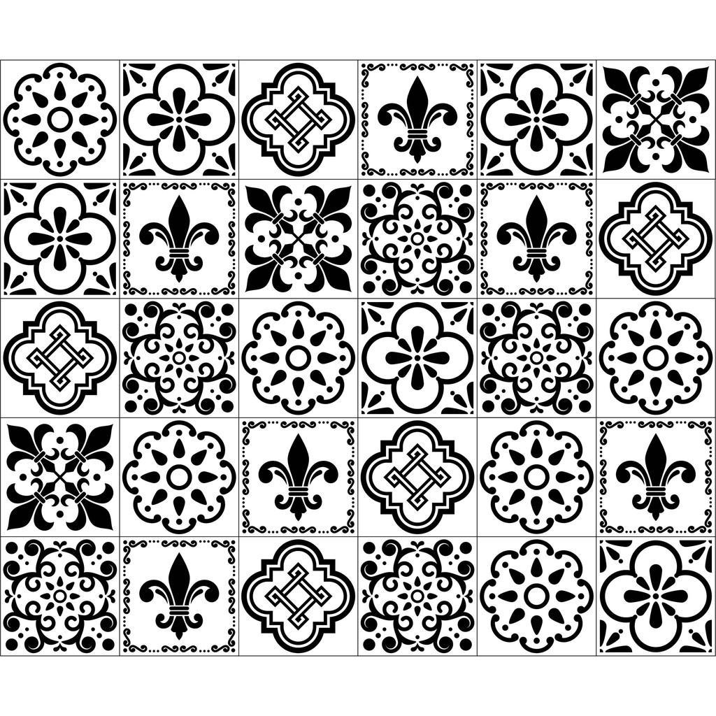 Decal Gạch Bông ĐEN TRẮNG - Set 30 ô 20x20cm - Decal dán tường Trang Trí Nhà Cửa