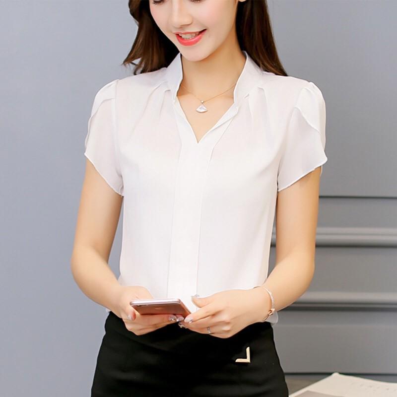 ÁO KIỂU NỮ TAY NGẮN - CỔ ĐỨNG - TRẺ TRUNG CỰC HOT