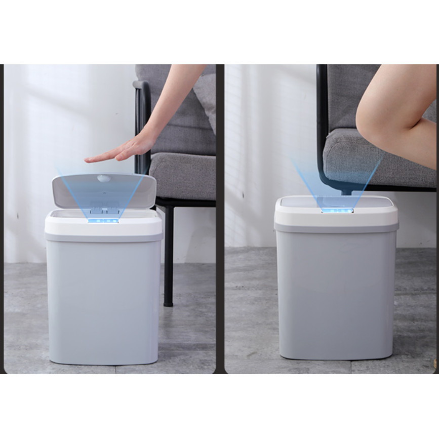 Thùng rác thông minh cảm ứng từ xa 15l, cảm biển chuyển động và cảm biến gõ có sạc điện USB và pin - Thùng rác tự động đóng mở nắp khi cần sử dụng