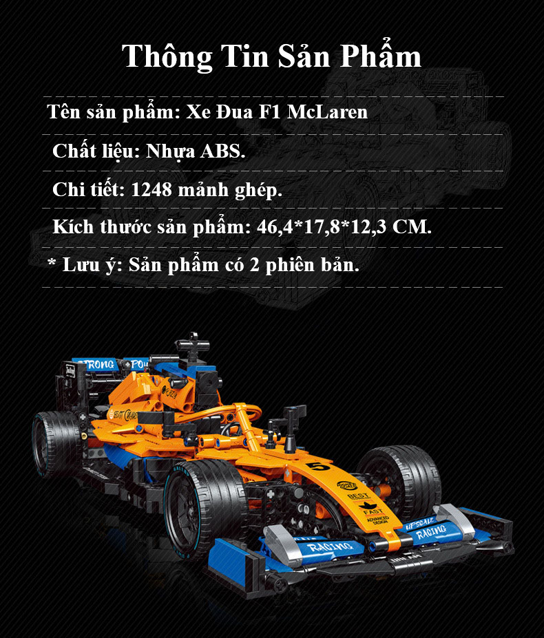 Bộ Đồ Chơi Xếp Hình Xe Đua F1 McLaren 1248 Chi Tiết, Đồ Chơi Mô Hình Xe Đua F1 McLaren Điều Khiển Từ Xa, Đồ Chơi Lắp Ghép Cao Cấp Ô Tô F1 McLaren Điều Khiển RC - Chính Hãng BABYBOSS