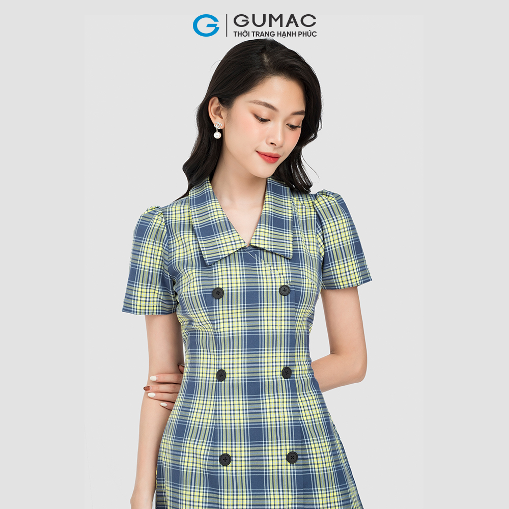 Đầm giả vest GUMAC DC08112 form A ôm nhẹ màu xanh