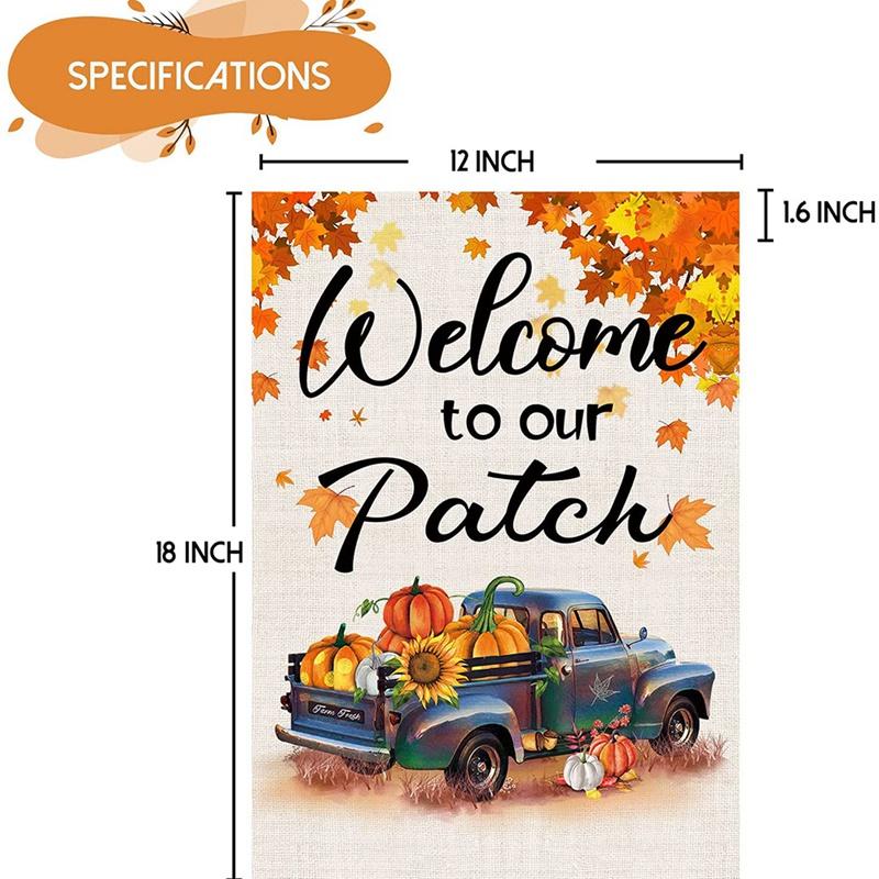 2 Pcs Welcome Harvest Autumn Garden Flag,Double-Sided Pumpkin Truck and Dwarf Garden Flag,Outdoor Patio Decoration