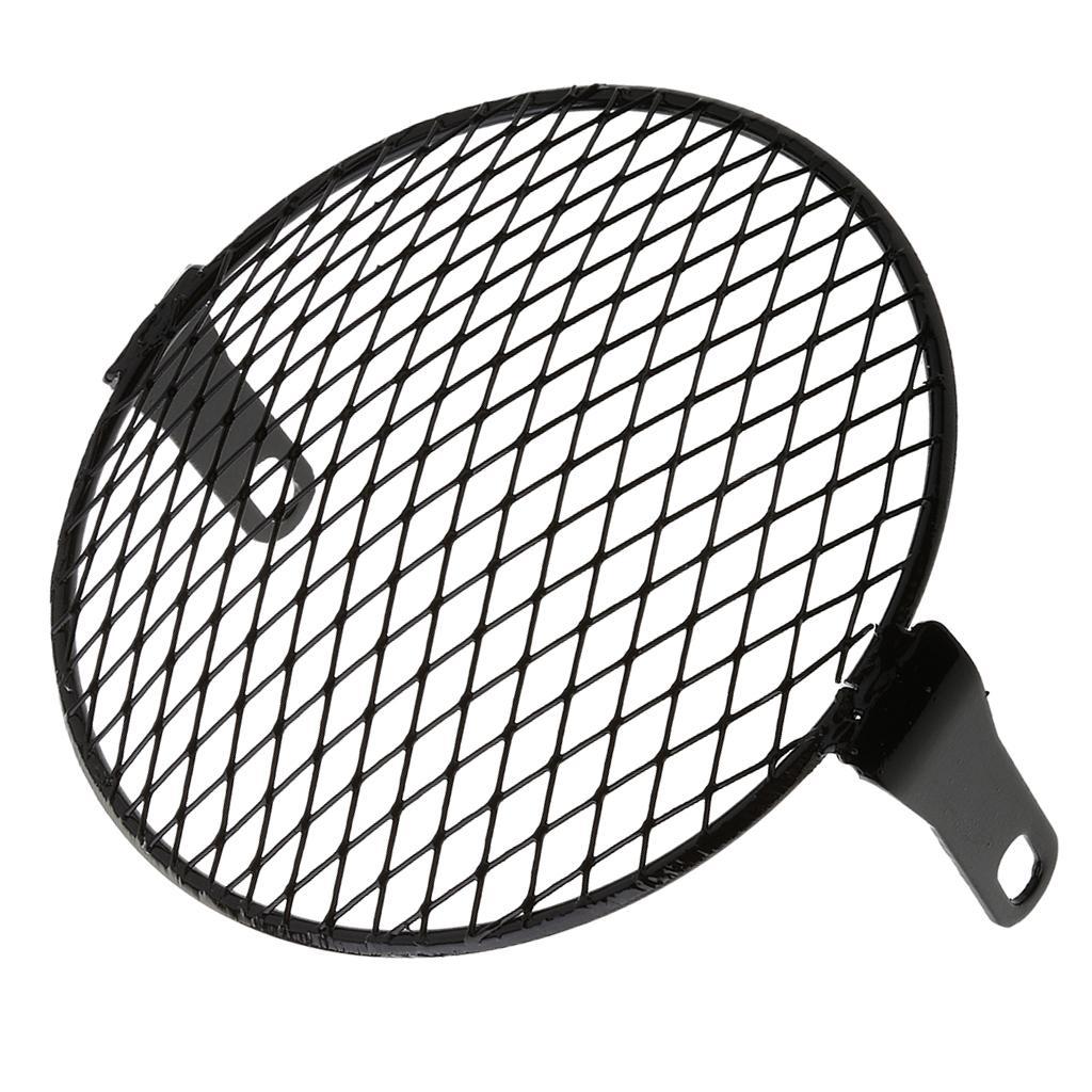 Black Metal Motorcycle Retro Headlight Head Lamp Light With Grill Cover