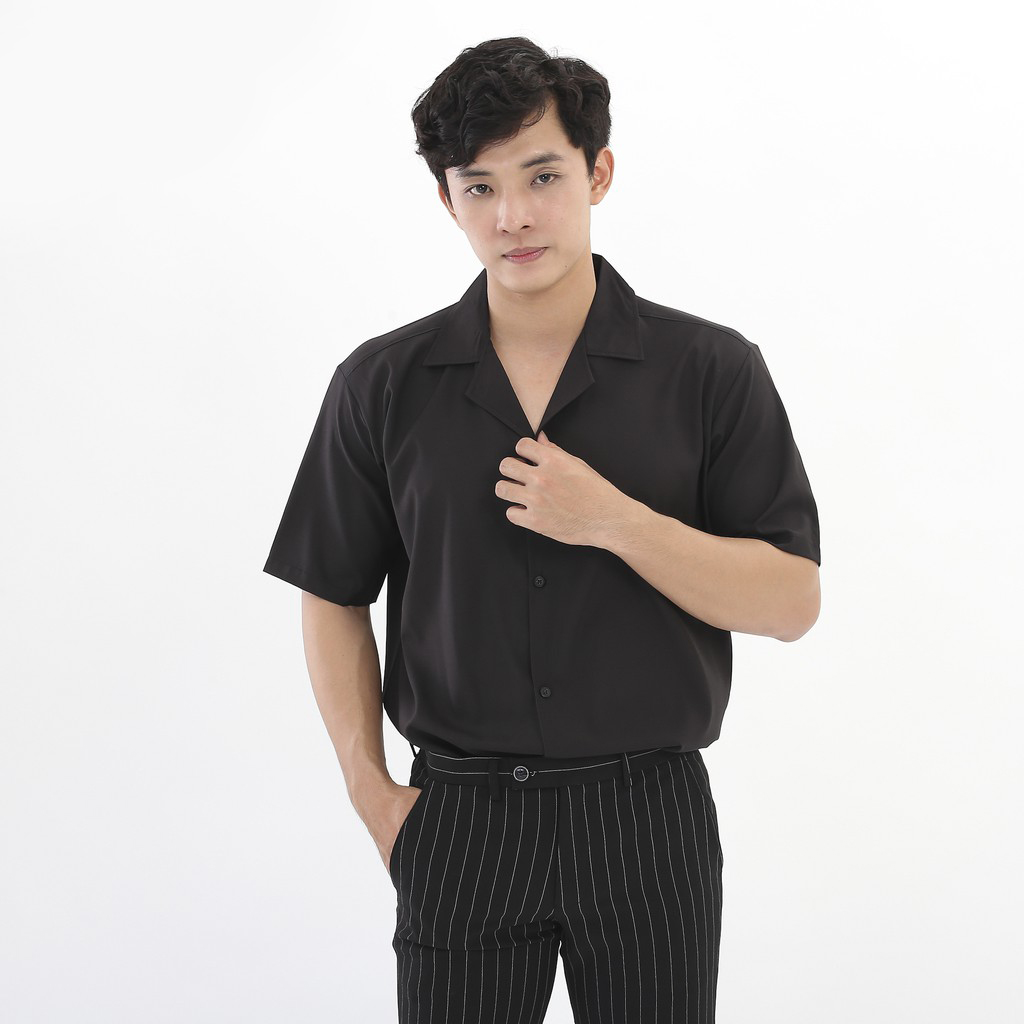 Áo sơ mi ngắn tay nam nữ cổ vest trơn trắng và đen cao cấp