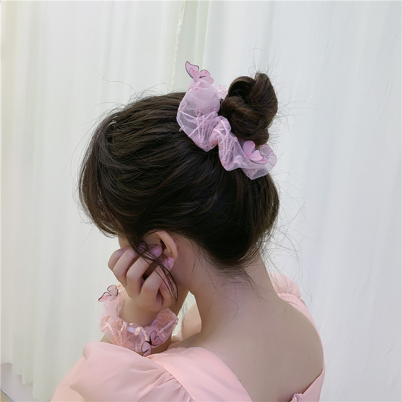 Dây buộc tóc Scrunchies đính bướm nổi dễ thương HD85