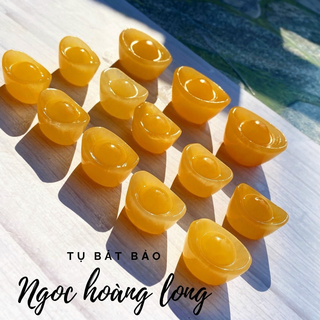 Bát Tụ Bảo ngọc Hoàng Long kèm chân đế gỗ - chiêu tài nạp lộc tặng kèm 10 thỏi vàng lưu ly 1.5cm